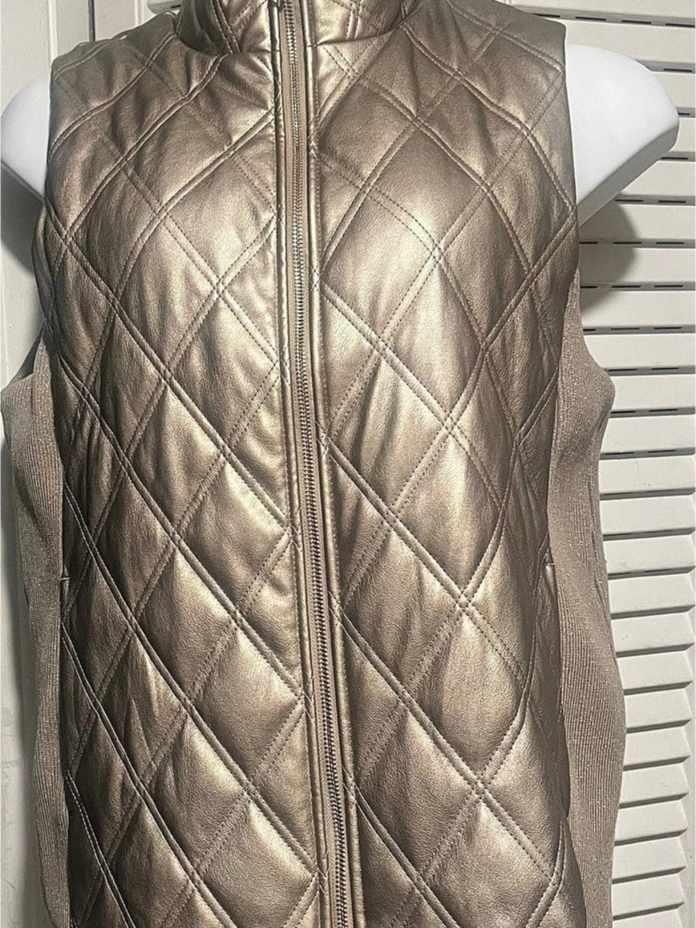 CHICO'S Faux Leather Quilted Vest Gold XL